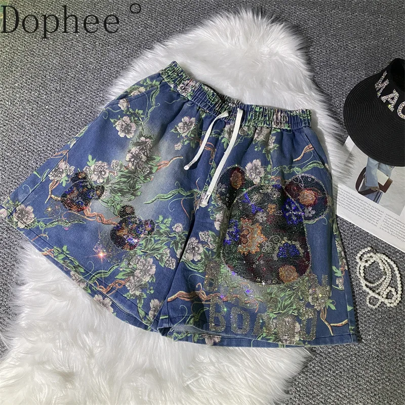 Korea All-match Summer Women Denim Shorts Elastic Waist Loose A-line Short Jeans Cartoon Hot Drilling Printed Wide Leg Shorts
Korea All-match Summer Women Denim Shorts Elastic Waist Loose A-line Short Jeans Cartoon Hot Drilling Printed Wide Leg Shorts