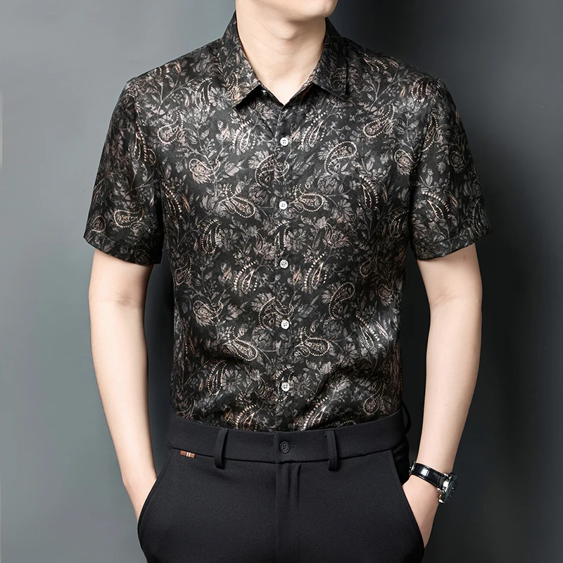HT7206 Jacquard Premium Shirts For Men Short Sleeved Silk 100% Summer Quality Gambiered Canton Gauze All Match Camisas De Hombre
HT7206 Jacquard Premium Shirts For Men Short Sleeved Silk 100% Summer Quality Gambiered Canton Gauze All Match Camisas De Hombre