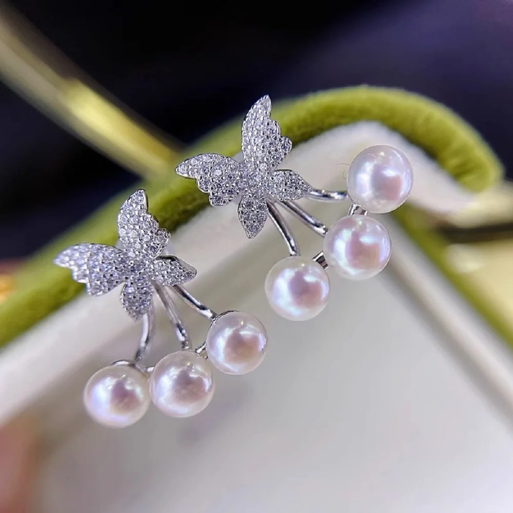 Exquisite pure silver butterfly earrings AAAA5-6mm natural Japanese round pearl double earrings 925s
Exquisite pure silver butterfly earrings AAAA5-6mm natural Japanese round pearl double earrings 925s