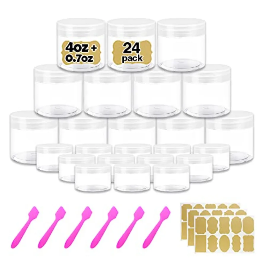 4 oz Clear Small Plastic Containers with Lids + 20g/20ml Small Containers with Lids Set of 24 Cosmetic Sample Jar Plastic Jars
4 oz Clear Small Plastic Containers with Lids + 20g/20ml Small Containers with Lids Set of 24 Cosmetic Sample Jar Plastic Jars