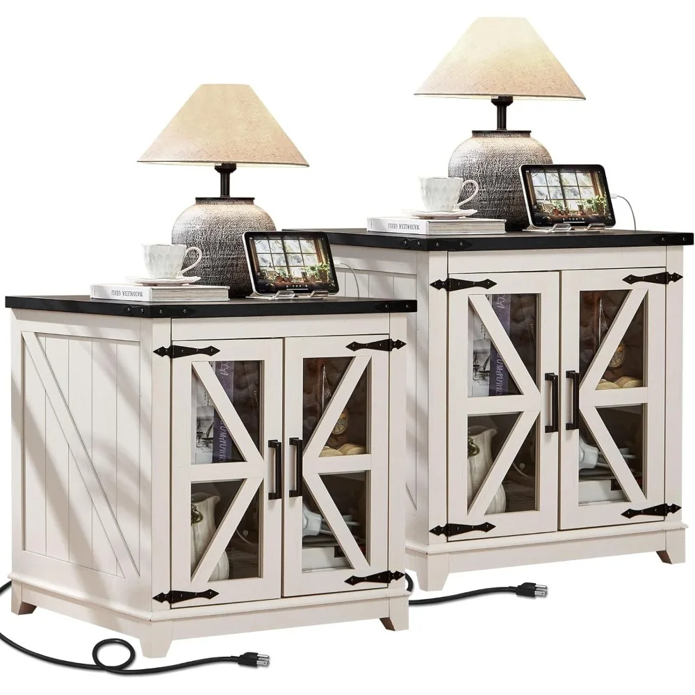 End Table Set of 2,24 Large Sofa Side Table with Charging Station Glass Barn Door,Wood Nightstand with Adjustable Stor
End Table Set of 2,24 Large Sofa Side Table with Charging Station Glass Barn Door,Wood Nightstand with Adjustable Stor