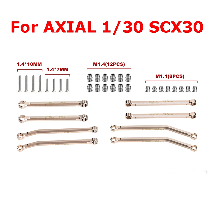 Комплект латунных передних и задних тяг рулевого управления для моделей AXIAL 1/30 SCX30, аксессуары в стиле SCX30
Комплект латунных передних и задних тяг рулевого управления для моделей AXIAL 1/30 SCX30, аксессуары в стиле SCX30