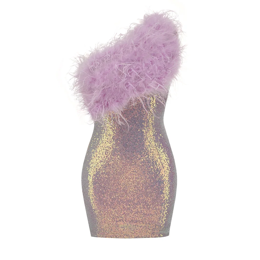 Fashion Purple Sequin Feather Mini Dress One Shoulder Backless Sexy Bodycon Dresses for Concert Opera Party Graduation Prom
Fashion Purple Sequin Feather Mini Dress One Shoulder Backless Sexy Bodycon Dresses for Concert Opera Party Graduation Prom