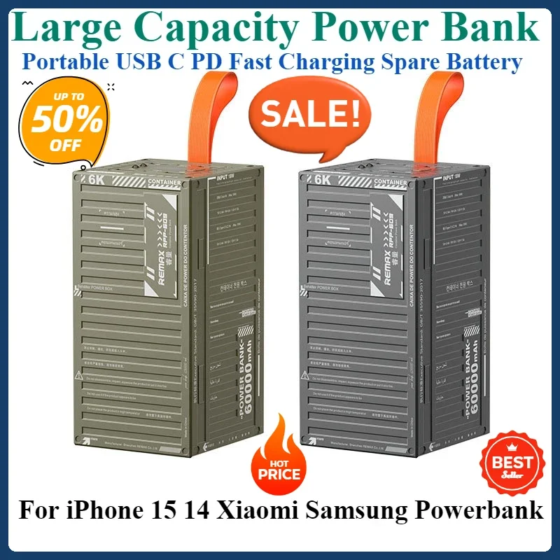 22.5W Large Capacity Power Bank 60000mAh for IPhone15 Xiaomi Samsung Powerbank Portable USB C PD Fast Charging Spare Battery
22.5W Large Capacity Power Bank 60000mAh for IPhone15 Xiaomi Samsung Powerbank Portable USB C PD Fast Charging Spare Battery