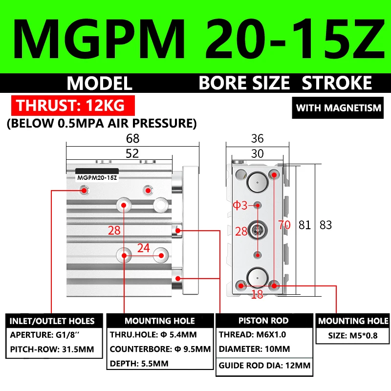 ABILKEEN MGPM Series Three Axis Three Rod Pneumatic Compact Guide Cylinder MGPM20-15Z 20MM Bore X 15MM Stroke Thin Air Cylinder
ABILKEEN MGPM Series Three Axis Three Rod Pneumatic Compact Guide Cylinder MGPM20-15Z 20MM Bore X 15MM Stroke Thin Air Cylinder
