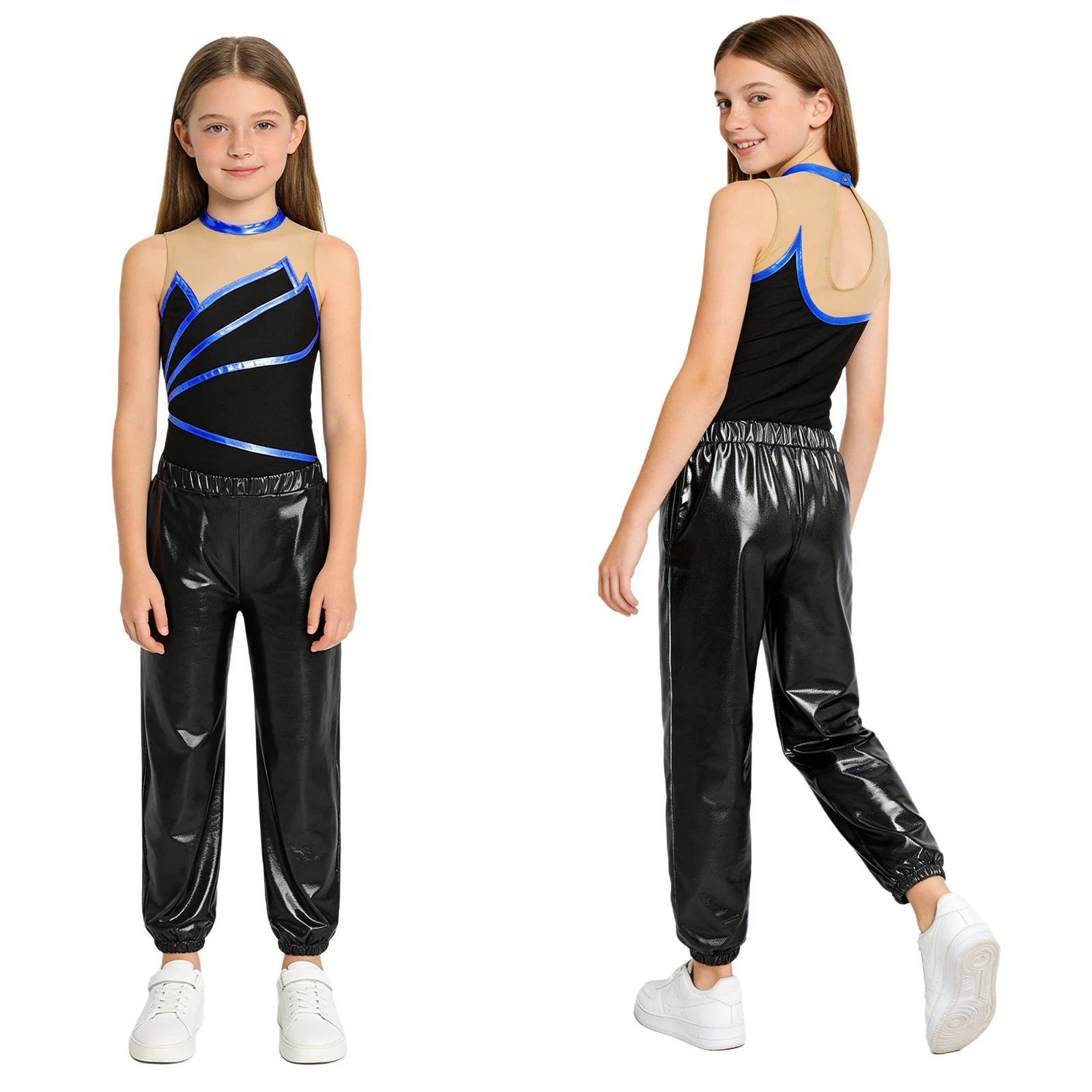 Kids Girls Jazz Hip Hop Dance Outfit Street Dancewear Metallic Striped Gymnastic Leotard with Pants for School Stage Performance
Kids Girls Jazz Hip Hop Dance Outfit Street Dancewear Metallic Striped Gymnastic Leotard with Pants for School Stage Performance