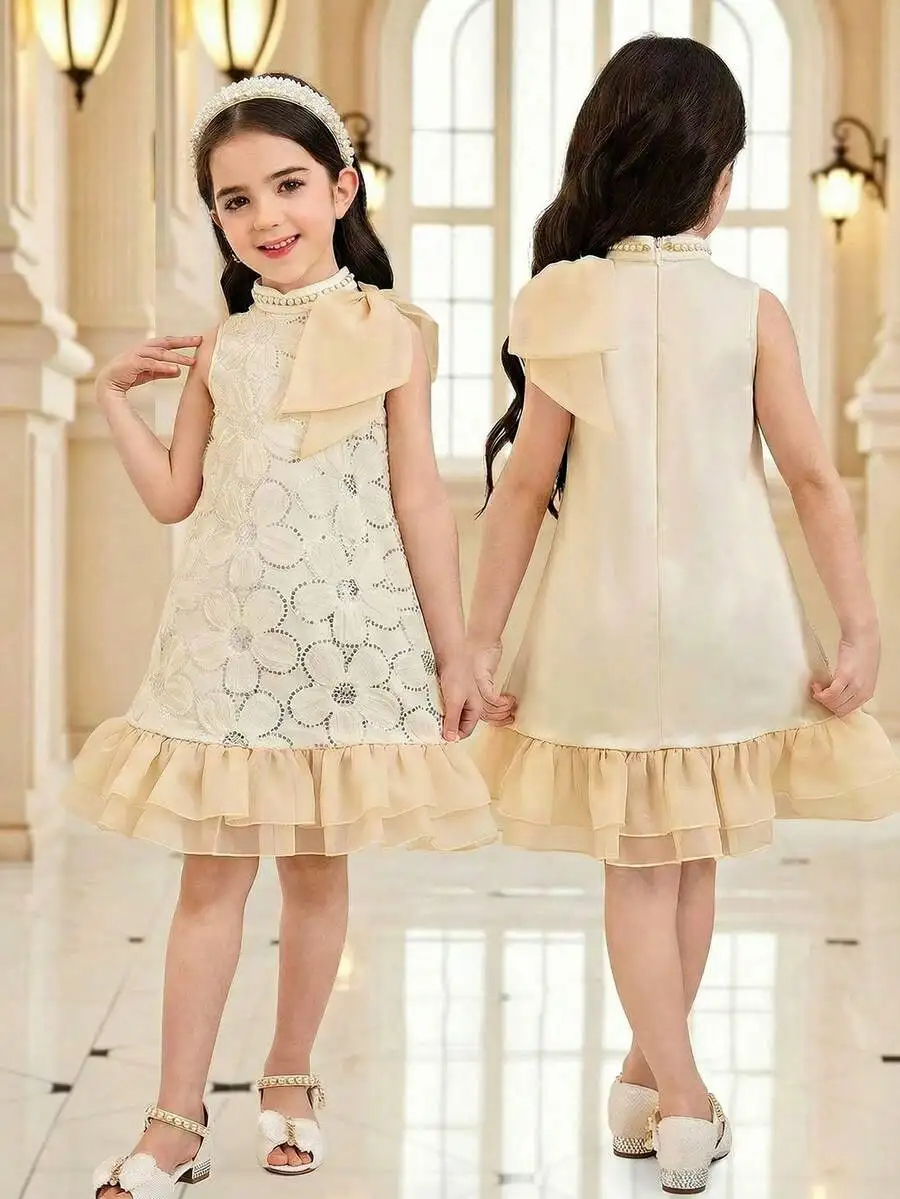 Elegant Sleeveless A-Line Lace Dress With Big Bowknot And Ruffle Hem
Elegant Sleeveless A-Line Lace Dress With Big Bowknot And Ruffle Hem