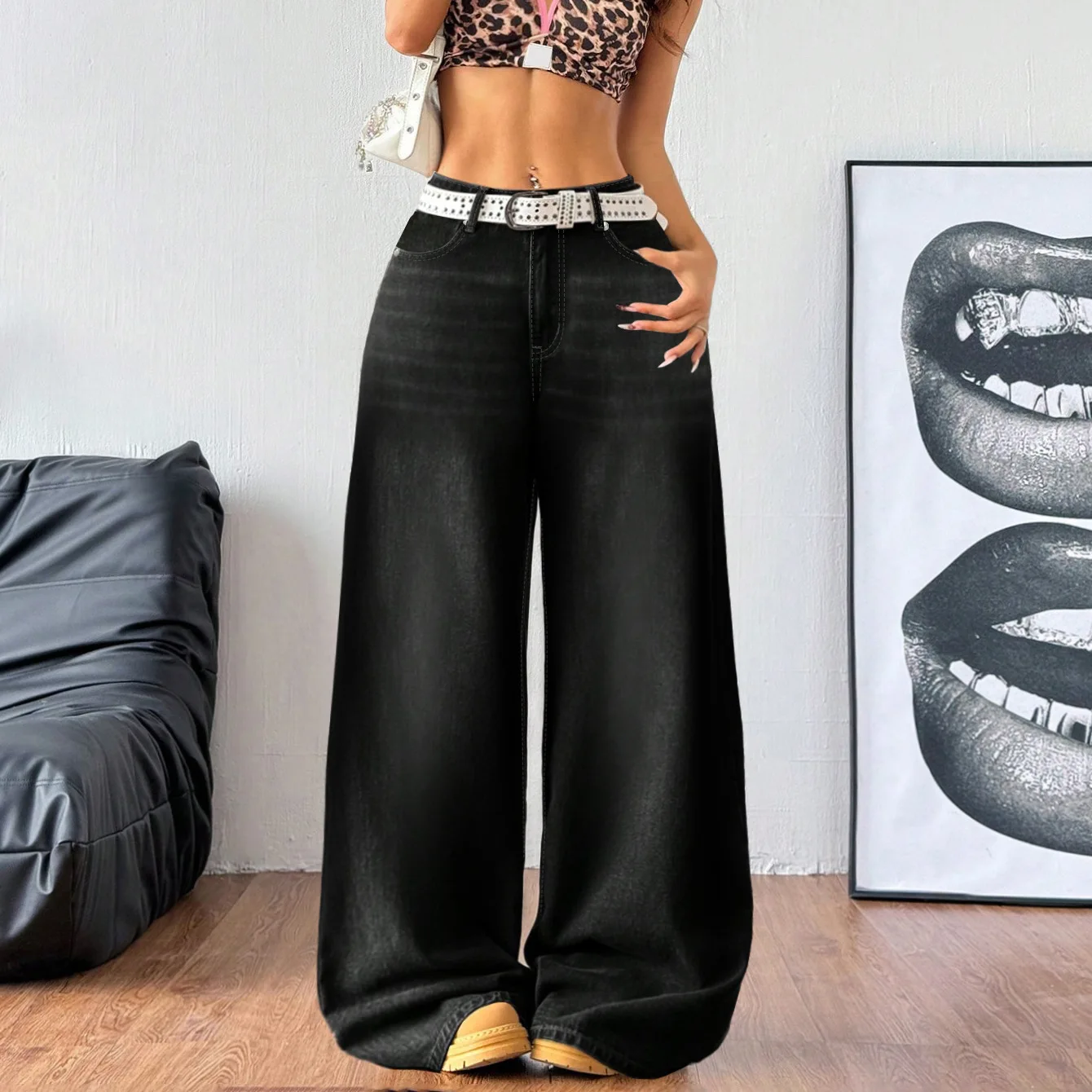 Low Waist Black Wide Leg Women's Jeans Loose Casual Floor Length Pants Washed Effect Straight Cut Floor-mopping Trousers
Low Waist Black Wide Leg Women's Jeans Loose Casual Floor Length Pants Washed Effect Straight Cut Floor-mopping Trousers