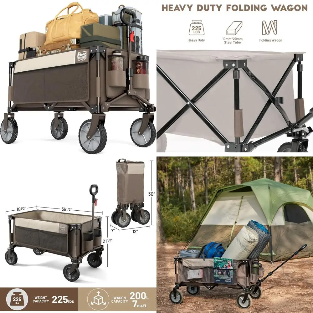 Heavy-Duty Outdoor Folding Wagon with Side Pockets and Cup Holder, Ideal for Camping, Patio, Shopping, and Gardening, Tan Color
Heavy-Duty Outdoor Folding Wagon with Side Pockets and Cup Holder, Ideal for Camping, Patio, Shopping, and Gardening, Tan Color