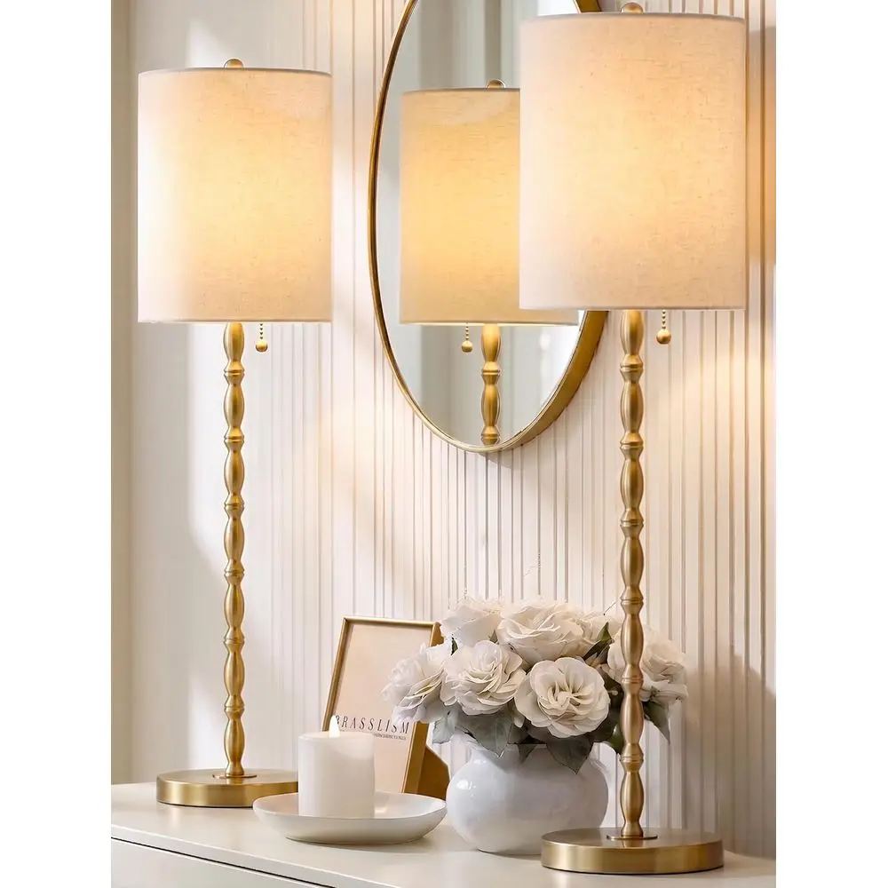Pair of 28.5 Tall Brass Finish Table Lamps for Entry, Hallway, Dining, or Living Room with UL Certified Linen Shades, Pull Chain
Pair of 28.5 Tall Brass Finish Table Lamps for Entry, Hallway, Dining, or Living Room with UL Certified Linen Shades, Pull Chain
