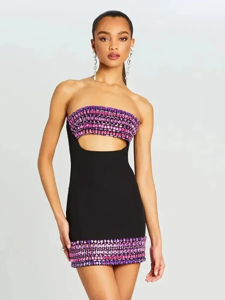 2024 Women Sexy Strapless Sparkly Crystal Diamond Hollow Out Mini Bandage Dress Bodycon Nightclub Party Celebrate Dress Vestidos
2024 Women Sexy Strapless Sparkly Crystal Diamond Hollow Out Mini Bandage Dress Bodycon Nightclub Party Celebrate Dress Vestidos