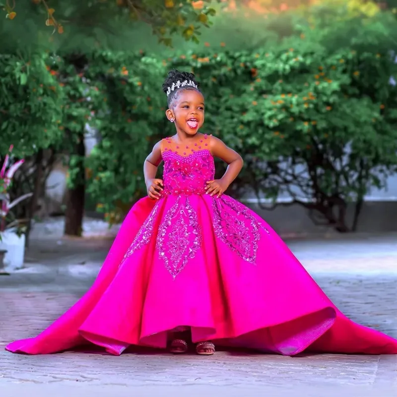 Fuchsia Baby Girl Birthday Party Satin Dress Beaded Lace Appliques Sleeveless Flower Girl Dresses For Wedding Customized
Fuchsia Baby Girl Birthday Party Satin Dress Beaded Lace Appliques Sleeveless Flower Girl Dresses For Wedding Customized