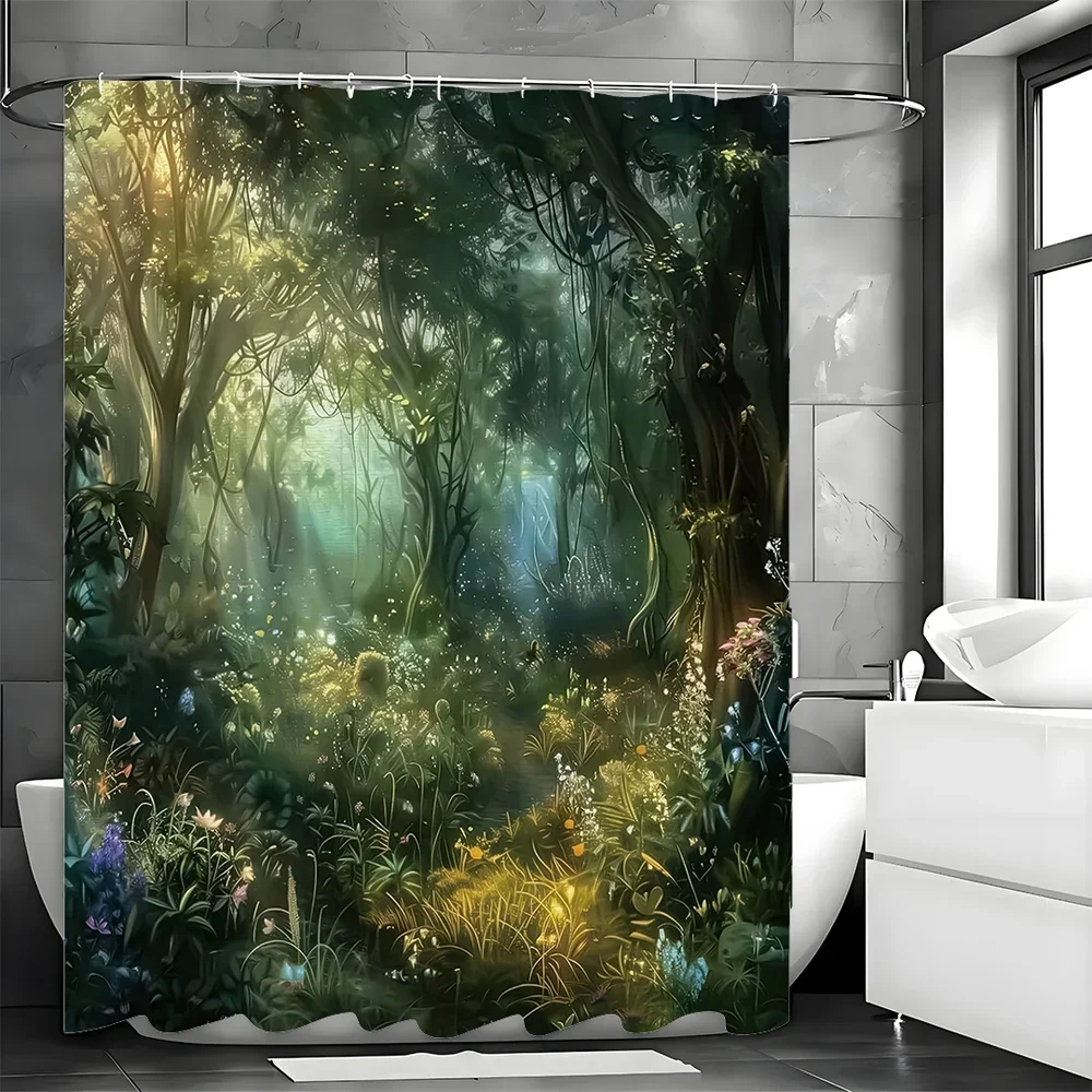 Зачарованная лесная занавеска для душа, водонепроницаемая ткань с пышной зеленью для декора ванной комнаты в стиле природы, добавляет спокойствие
Зачарованная лесная занавеска для душа, водонепроницаемая ткань с пышной зеленью для декора ванной комнаты в стиле природы, добавляет спокойствие