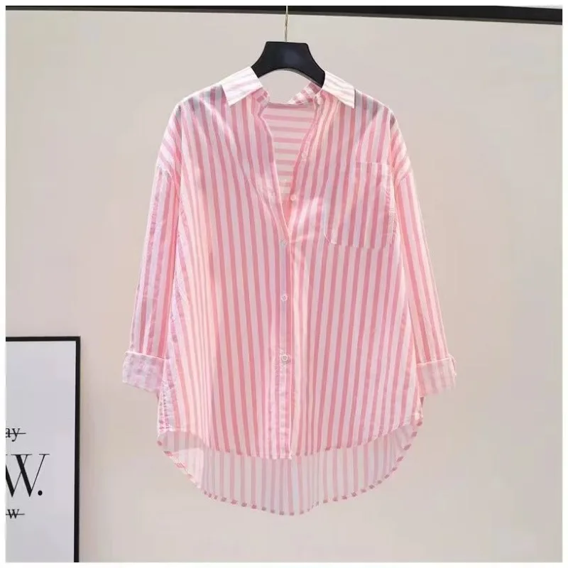 Women Vertical Striped Lapel Long Sleeve Shirt Loose Casual Blouse Oversized Outerwear Shirts
Women Vertical Striped Lapel Long Sleeve Shirt Loose Casual Blouse Oversized Outerwear Shirts