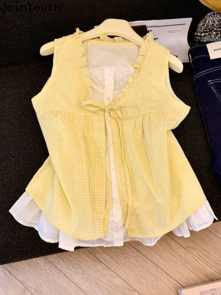 Летние женские блузки: свободные рубашки без рукавов с бантом, оборками и пэчворком в клетку, милые топы
Летние женские блузки: свободные рубашки без рукавов с бантом, оборками и пэчворком в клетку, милые топы