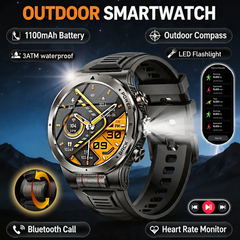 Outdoor Sports Smart Watch 1100mAh Battery 3ATM Waterproof Compass LED Flashlight 100+ Sport Modes Bluetooth Call Smart Watch
Outdoor Sports Smart Watch 1100mAh Battery 3ATM Waterproof Compass LED Flashlight 100+ Sport Modes Bluetooth Call Smart Watch