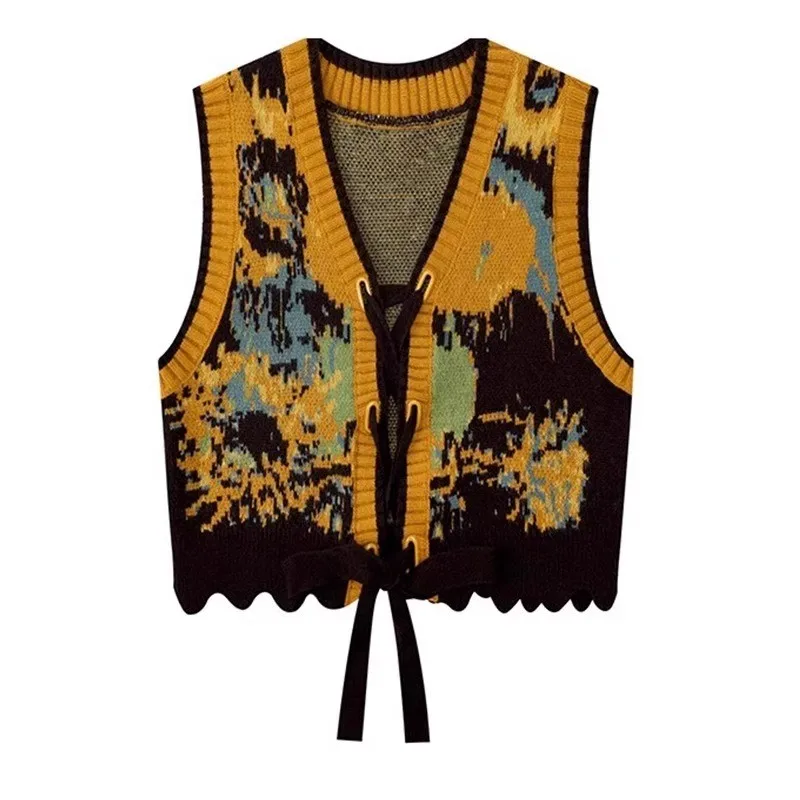 Autumn New Sunflower Jacquard Painting Knitted V-Neck Sweater Women's Vest Lace-up Creative Versatile Vintage Layering Chic Top
Autumn New Sunflower Jacquard Painting Knitted V-Neck Sweater Women's Vest Lace-up Creative Versatile Vintage Layering Chic Top