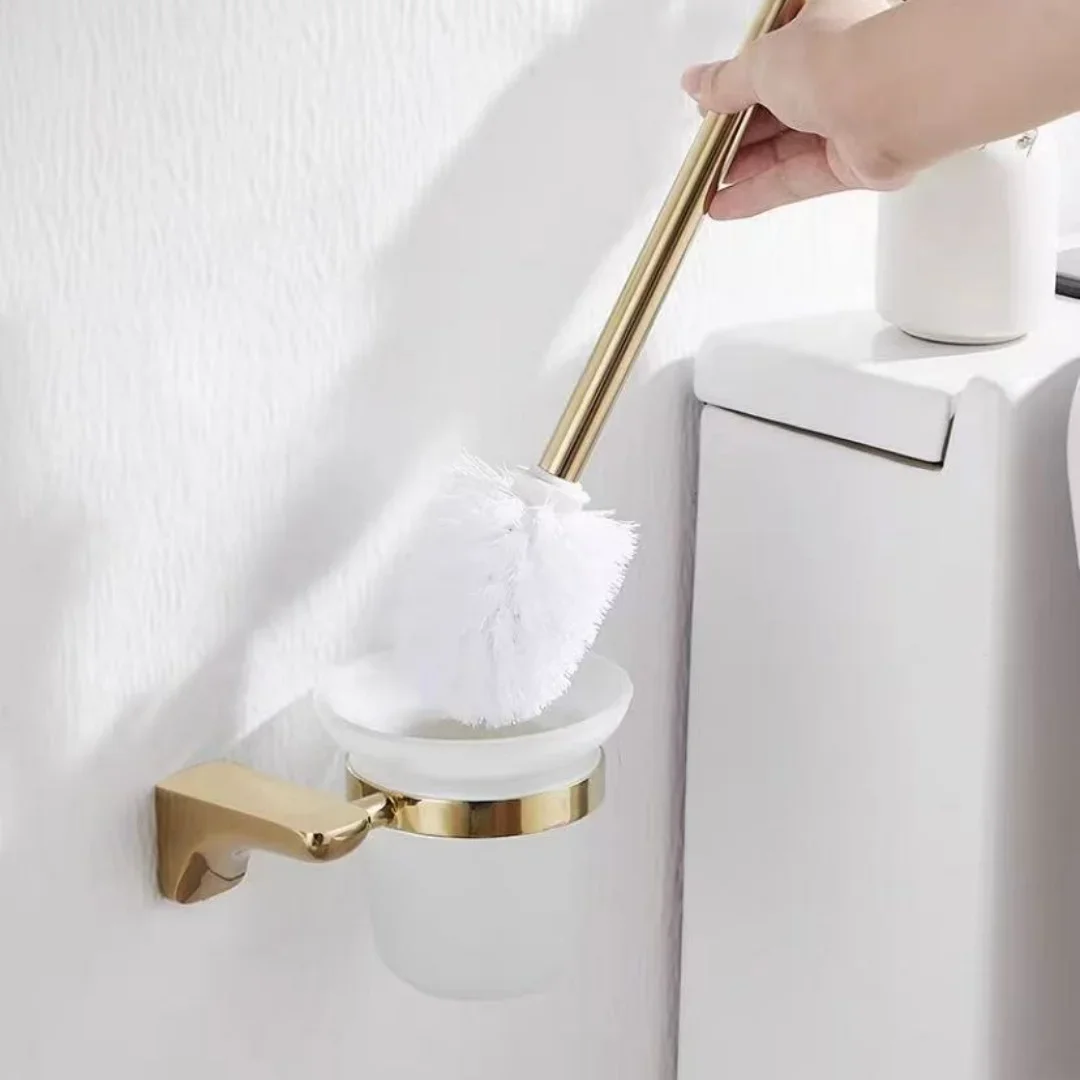 Gold Brass Toilet Brush Holder with Brush Wall Mounted Chrome Bathroom Toilet Scrub Cleaning Brush Holder Set
Gold Brass Toilet Brush Holder with Brush Wall Mounted Chrome Bathroom Toilet Scrub Cleaning Brush Holder Set
