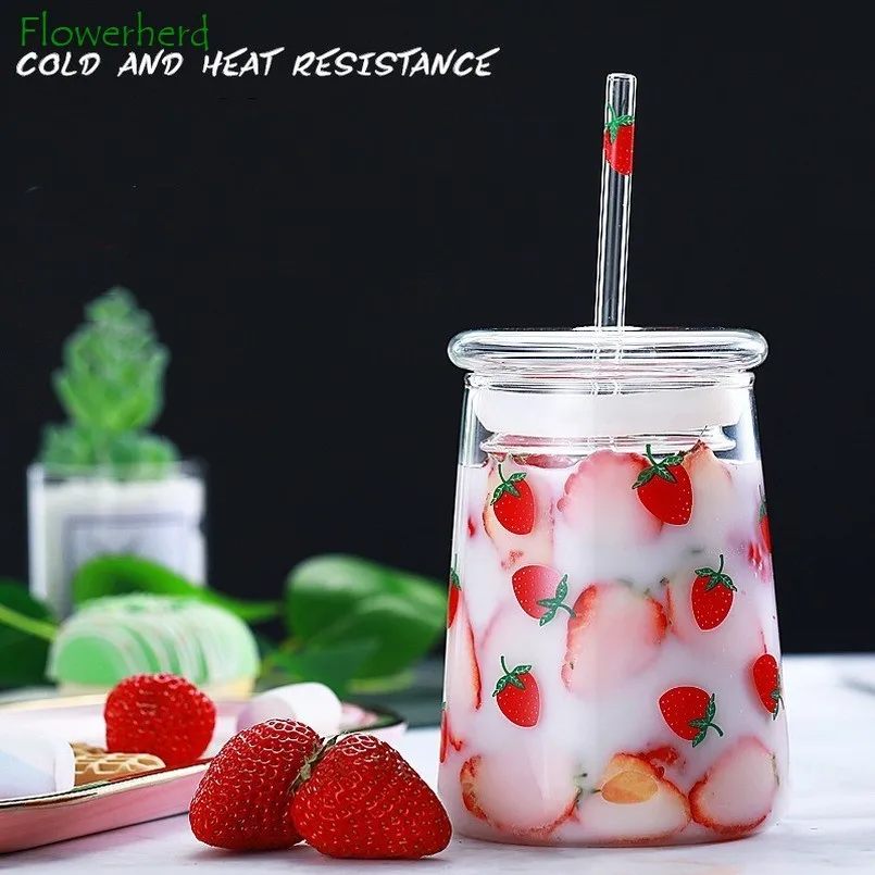 Large Capacity Water Bottle with Straw Cute Strawberry Glass Cup with Lid Heat-resistant Tumbler Cup Glass Bottle Drinkware
Large Capacity Water Bottle with Straw Cute Strawberry Glass Cup with Lid Heat-resistant Tumbler Cup Glass Bottle Drinkware