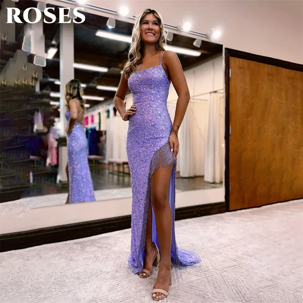 ROSES Purple Sequined Evening Gown Tassel Side Split Elegant Prom Dresses Lace Up Back Wedding Evening Dresses robes de soirée
ROSES Purple Sequined Evening Gown Tassel Side Split Elegant Prom Dresses Lace Up Back Wedding Evening Dresses robes de soirée