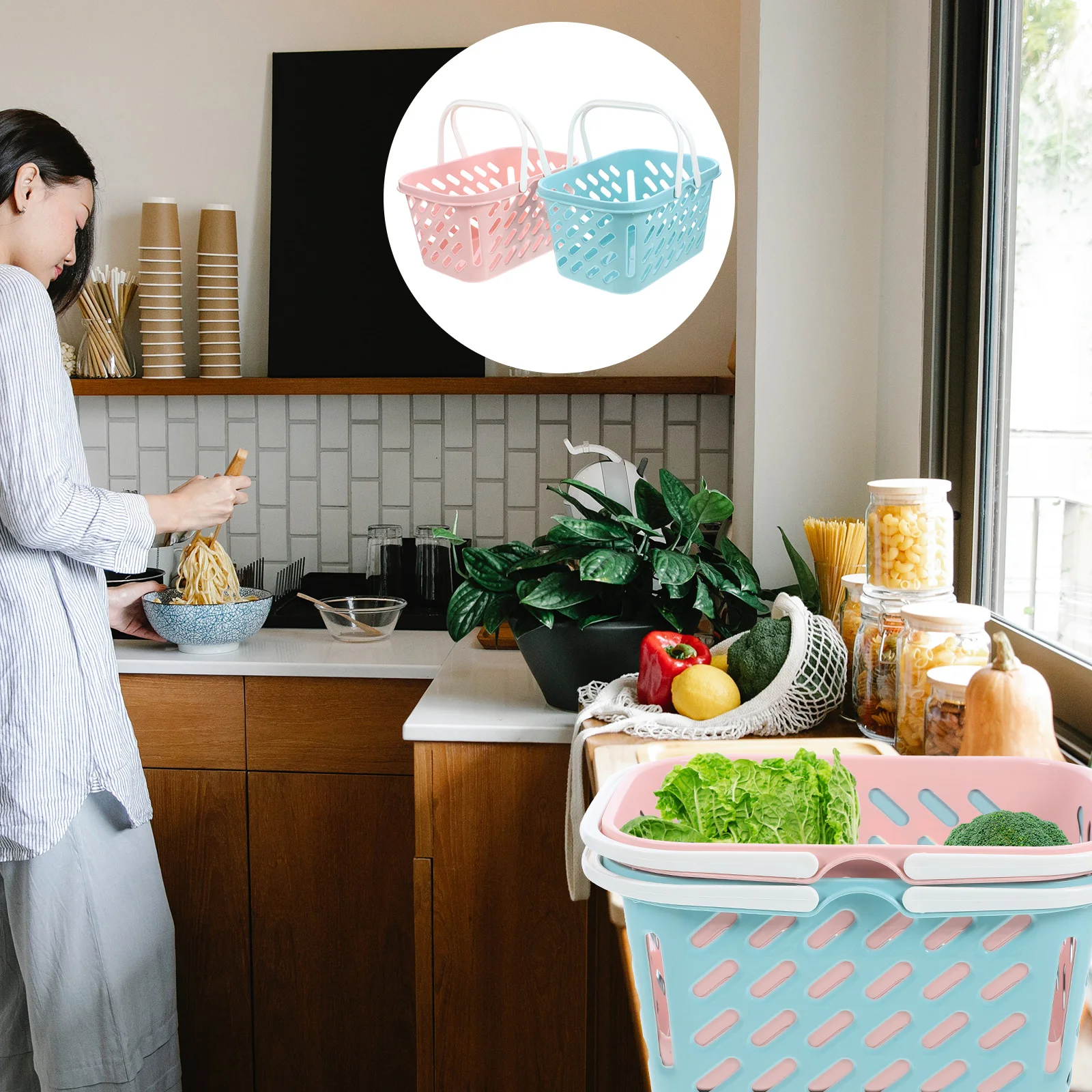 2pcs Plastic Storage Baskets With Handles Lightweight Multifunctional Organizer For Fruits Vegetables Bathroom Shower
2pcs Plastic Storage Baskets With Handles Lightweight Multifunctional Organizer For Fruits Vegetables Bathroom Shower