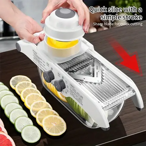 Lemon Slicer Adjustable Vegetable Food Cutter Slicing Machine Julienned with Basket Multifunctional Manual Potato Fruit Kitchen