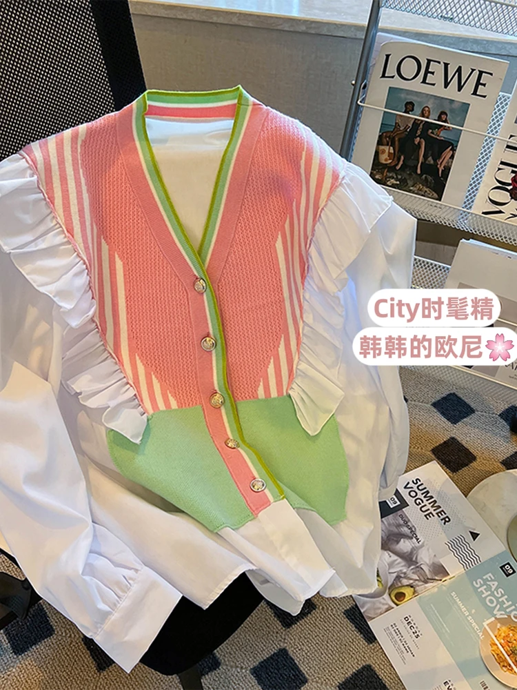 Women's Pink Patchwork Cardigan Sweater Harajuku Korean Y2k Long Sleeves Cashmere Sweaters Jumper Vintage 2000s Clothes Autumn
Women's Pink Patchwork Cardigan Sweater Harajuku Korean Y2k Long Sleeves Cashmere Sweaters Jumper Vintage 2000s Clothes Autumn