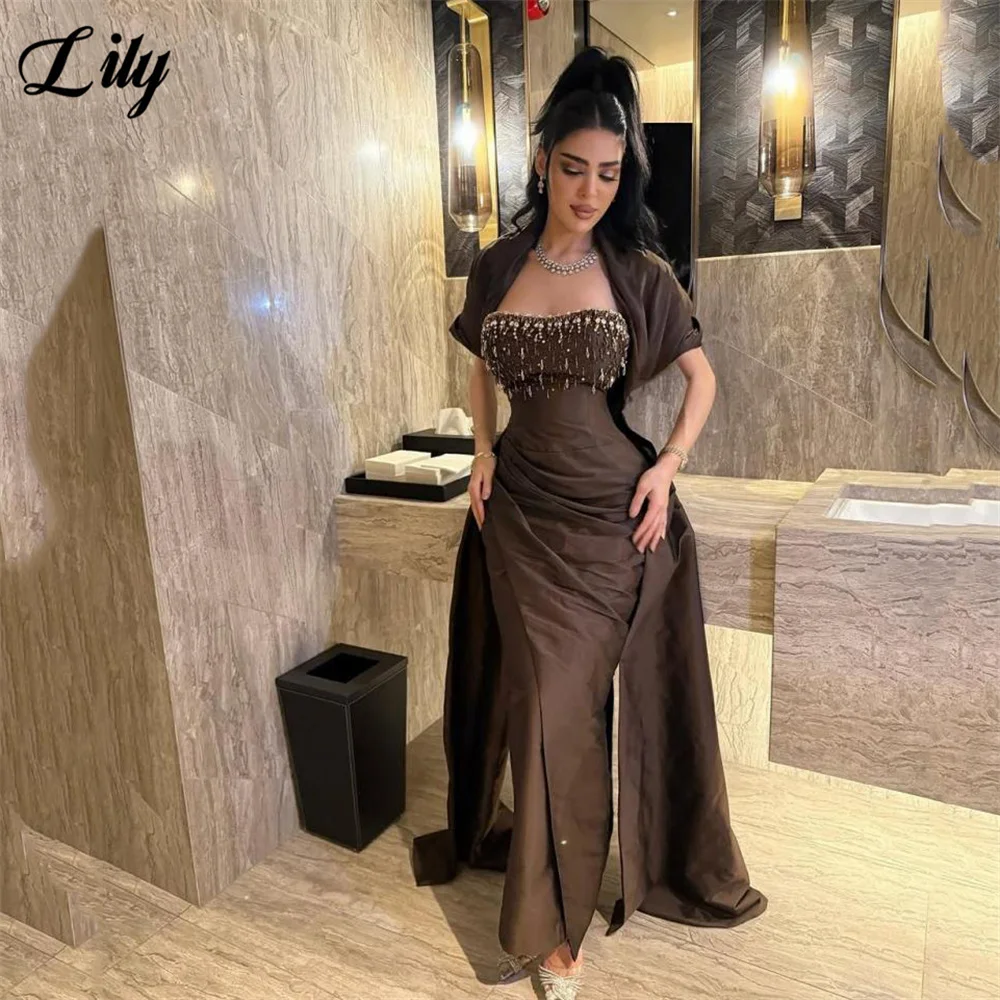 Lily Brown Mermaid Prom Dress Strapless Celebrity Dress Beaded Bodice Gala Dresses Dramatic Sleeves Evening Dress Customized
Lily Brown Mermaid Prom Dress Strapless Celebrity Dress Beaded Bodice Gala Dresses Dramatic Sleeves Evening Dress Customized