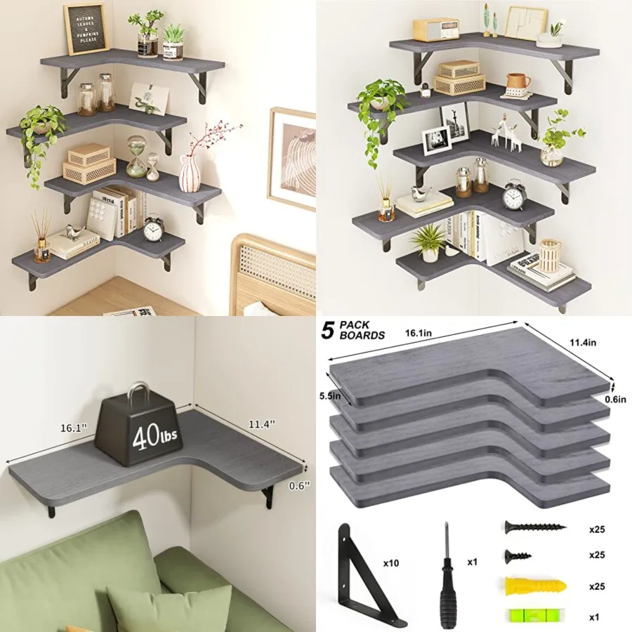 Corner Floating Shelves Set of 5, Rustic Wood Wall Mounted Corner Shelf for Bathroom, Kitchen, Bedroom, Home Decor, Laundry Roo
Corner Floating Shelves Set of 5, Rustic Wood Wall Mounted Corner Shelf for Bathroom, Kitchen, Bedroom, Home Decor, Laundry Roo
