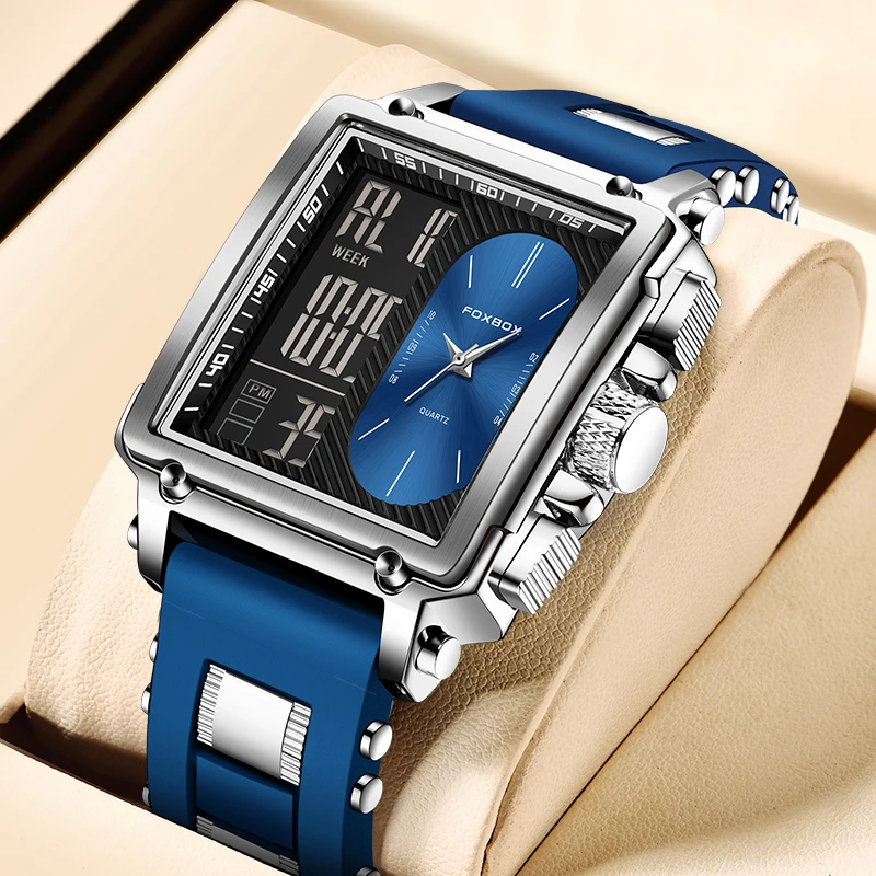 FOXBOX 2024 новые модные мужские часы с цифровым двойным дисплеем кварцевые мужские часы 30 м водонепроницаемые светящиеся мужские наручные часы Reloj Hombre
FOXBOX 2024 новые модные мужские часы с цифровым двойным дисплеем кварцевые мужские часы 30 м водонепроницаемые светящиеся мужские наручные часы Reloj Hombre