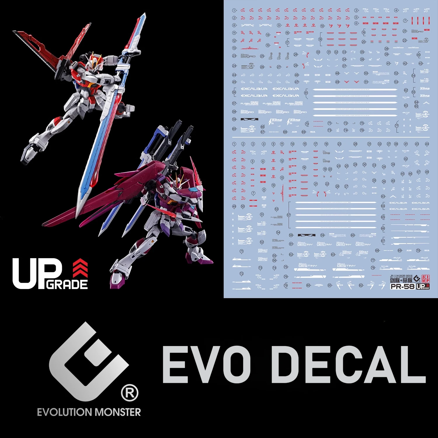 EVO PR-58 Water Slide Decals For RG 1/144 Sword Destiny Impulse Assembly Model DIY Upgrade Accessories
EVO PR-58 Water Slide Decals For RG 1/144 Sword Destiny Impulse Assembly Model DIY Upgrade Accessories