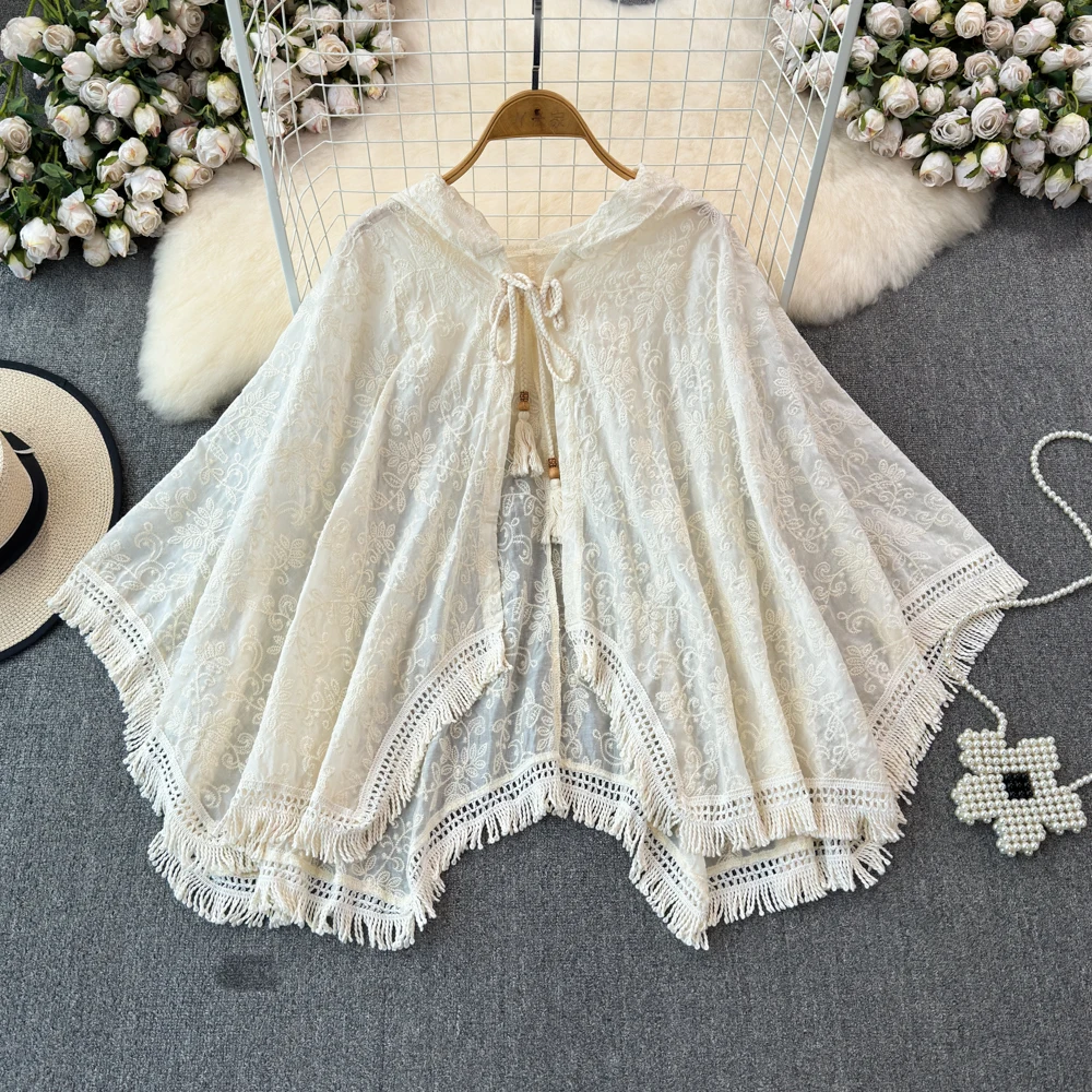 Apricot Embroidery Hooded Cardigan Spring Summer Irregular Tassel Loose Shawl 2025 New Casual Thin Outerwear
Apricot Embroidery Hooded Cardigan Spring Summer Irregular Tassel Loose Shawl 2025 New Casual Thin Outerwear