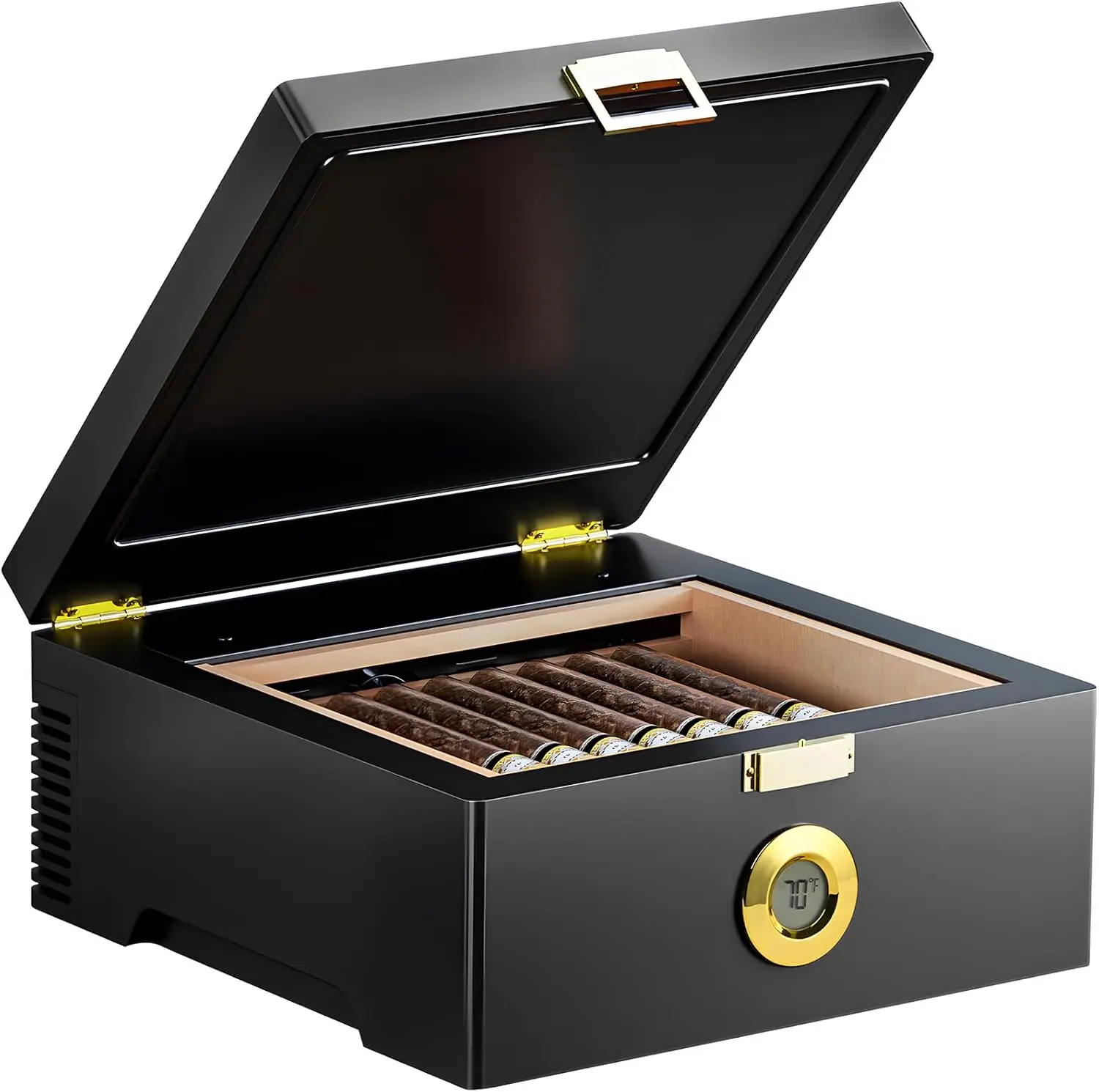 Electric Cigar Humidor Box Temperature Control 64-74°F with Fan, Cedar Wood & Thermometer, 20-30 Cigars
Electric Cigar Humidor Box Temperature Control 64-74°F with Fan, Cedar Wood & Thermometer, 20-30 Cigars