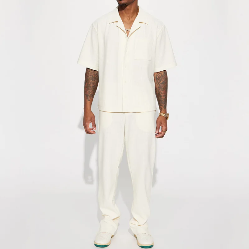 Fashion Mens Solid Color 2 Piece Suits Streetwear Trendy Loose Short Sleeve Lapel Shirt And Pants Outfits Men Spring Casual Sets
Fashion Mens Solid Color 2 Piece Suits Streetwear Trendy Loose Short Sleeve Lapel Shirt And Pants Outfits Men Spring Casual Sets