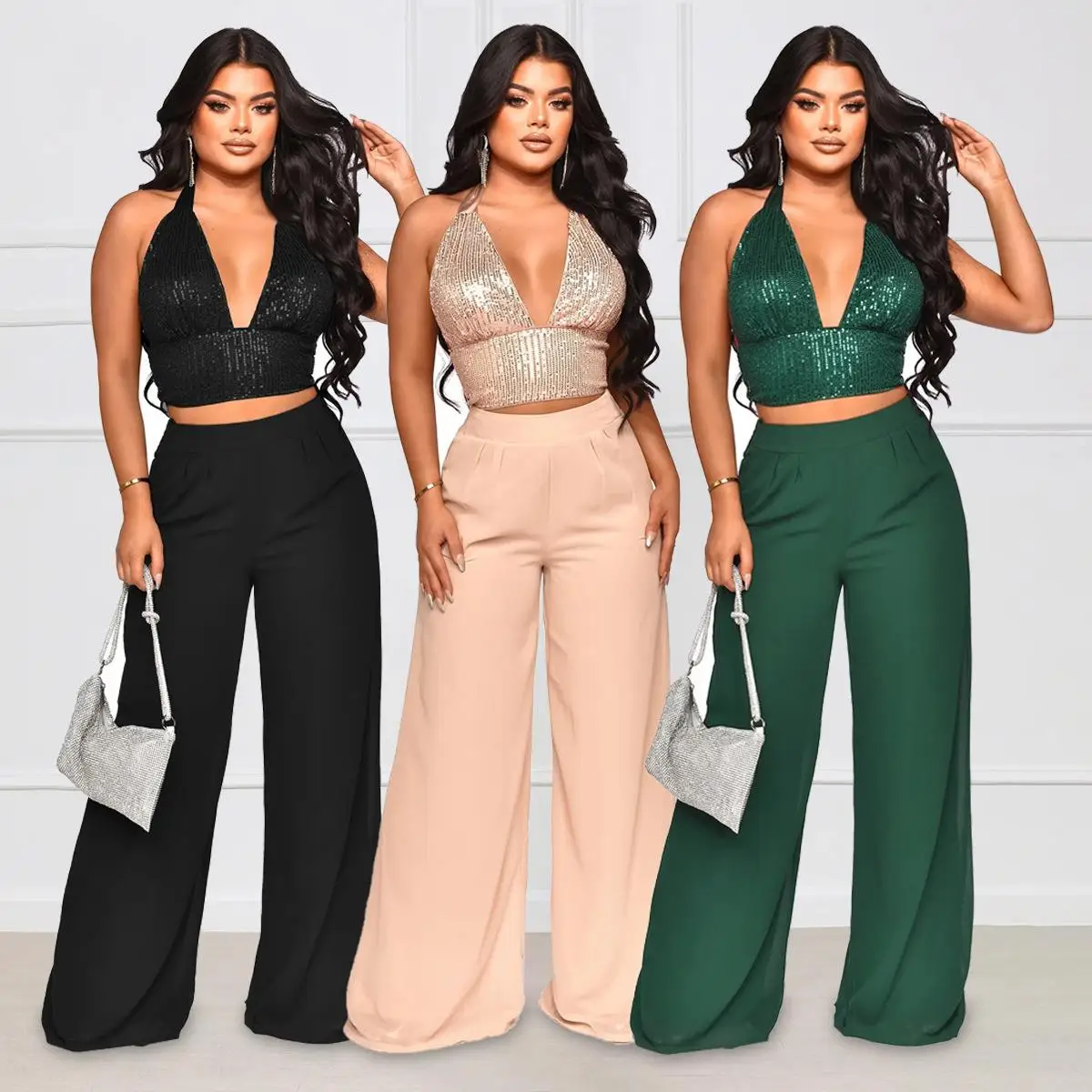 Low Cut Sequined Neck Hanging Vest High Waisted Straight Fashion Set Women's Winter Long Pants No Sleeve Gentle Style Three P...
Low Cut Sequined Neck Hanging Vest High Waisted Straight Fashion Set Women's Winter Long Pants No Sleeve Gentle Style Three P...