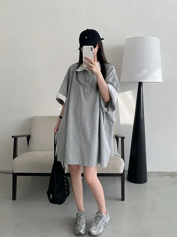 Casual Neck Dress Women Summer plus Size Loose Short Sleeve Mid-Length T-Shirt Dress Comfortable Korean Style Straight Tube
Casual Neck Dress Women Summer plus Size Loose Short Sleeve Mid-Length T-Shirt Dress Comfortable Korean Style Straight Tube