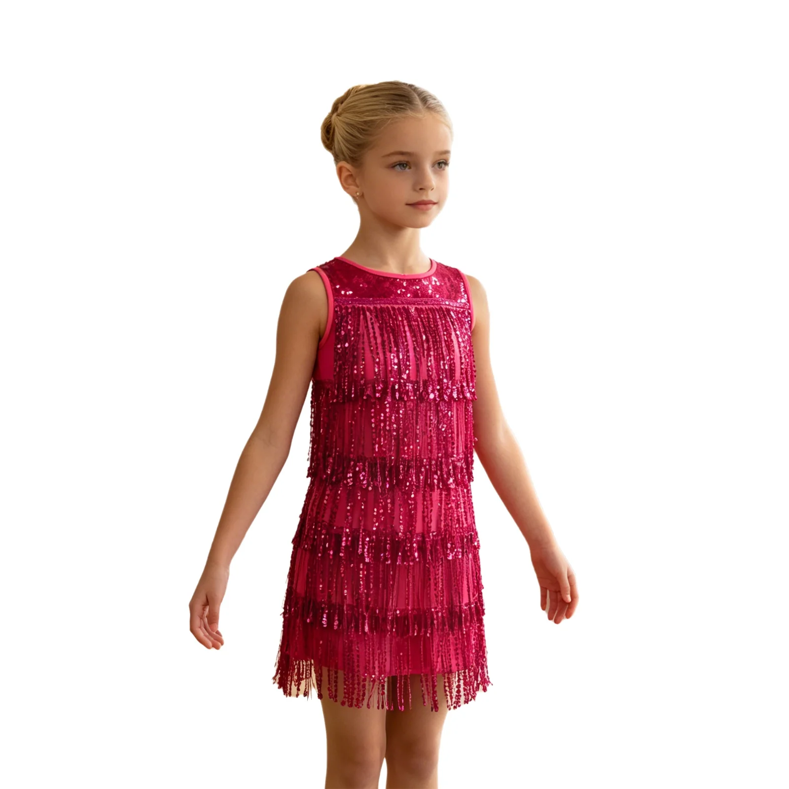 Kids Girls Latin Rhythmic Dance Costume Sequin Tassel Sleeveless Dress Contemporary Salsa Cha-cha Dance Stage Performance Outfit
Kids Girls Latin Rhythmic Dance Costume Sequin Tassel Sleeveless Dress Contemporary Salsa Cha-cha Dance Stage Performance Outfit