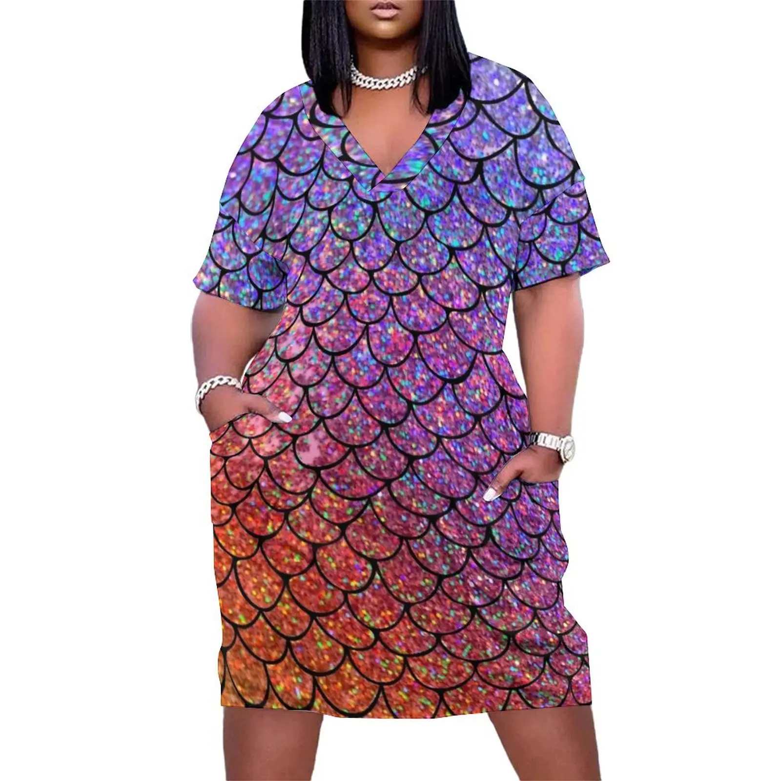 Colorful Glitter Mermaid Scales Loose Pocket Dress Women's dress women's evening dresses 2025
Colorful Glitter Mermaid Scales Loose Pocket Dress Women's dress women's evening dresses 2025