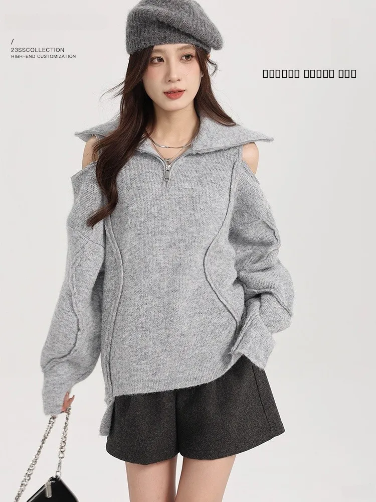 ay oulder-baring Loose Fit Sweater with Zipper Neline by Yang Pao Pao Winter Warm Long Sve Faionable Commute Sle
ay oulder-baring Loose Fit Sweater with Zipper Neline by Yang Pao Pao Winter Warm Long Sve Faionable Commute Sle