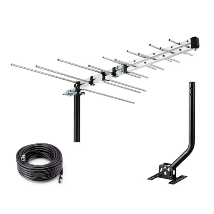 Outdoor Yagi HD Antenna Long-Range Digital TV Antenna with 40FT RG6 Coax Cable and J Mount Ideal for Attic Roof or RV Clear OTA
Outdoor Yagi HD Antenna Long-Range Digital TV Antenna with 40FT RG6 Coax Cable and J Mount Ideal for Attic Roof or RV Clear OTA