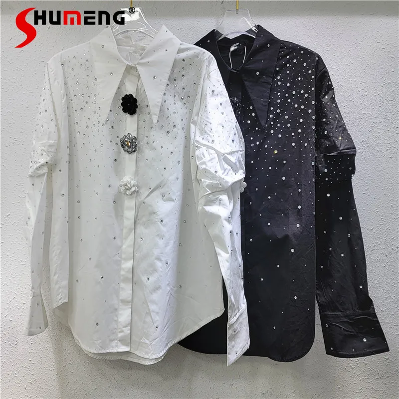 Women's 2025 Hot Diamond Shirt Flower Single-breasted High Street Shirts Women's Long-sleeve Solid Color Stand Collar Inner Tops
Women's 2025 Hot Diamond Shirt Flower Single-breasted High Street Shirts Women's Long-sleeve Solid Color Stand Collar Inner Tops