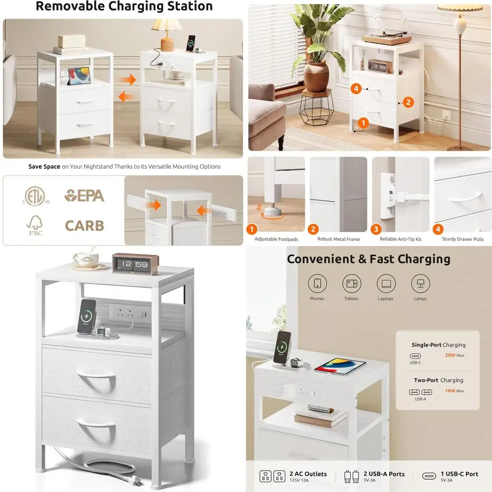 Bedside Charging Table with USB-C & AC Outlets, White, for Bedroom or Dorm
Bedside Charging Table with USB-C & AC Outlets, White, for Bedroom or Dorm
