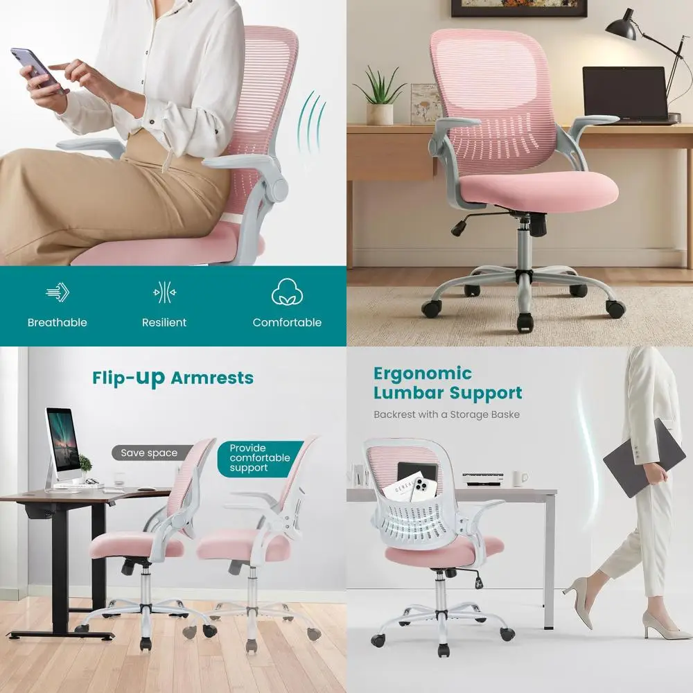 Ergonomic Mid-Back Mesh Swivel Chair with Wheels, Comfortable Lumbar Support and Flip-up Arms, Ideal for Home, Gaming, Study, St
Ergonomic Mid-Back Mesh Swivel Chair with Wheels, Comfortable Lumbar Support and Flip-up Arms, Ideal for Home, Gaming, Study, St