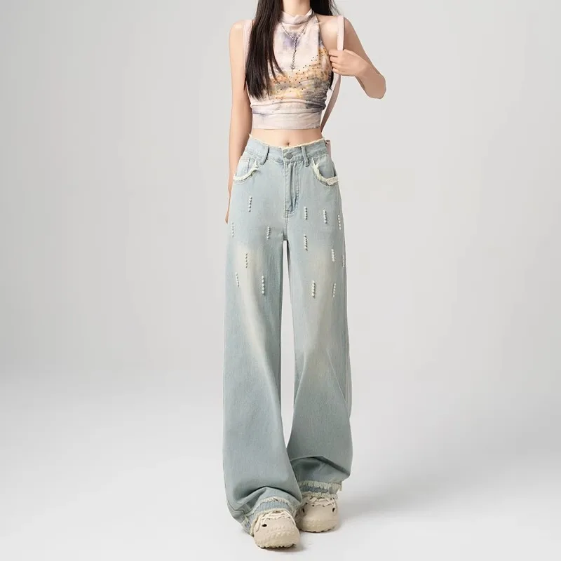 2026 Spring New Heavy Beading Loose Wide-Leg Jeans for Women, Light Color Pearl Slimming Floor-Length Straight Pants
2026 Spring New Heavy Beading Loose Wide-Leg Jeans for Women, Light Color Pearl Slimming Floor-Length Straight Pants