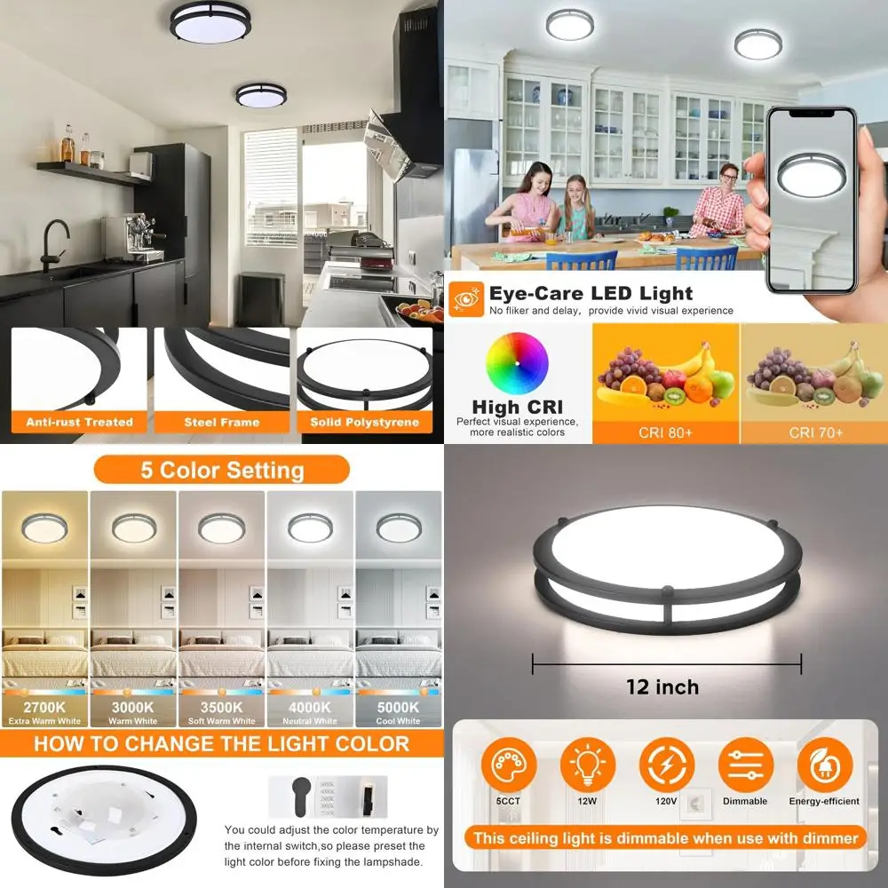 Пара черных светодиодных потолочных светильников (12 шт.) – регулируемая цветовая температура 2700K-5000K (от теплого до холодного белого) для прихожей и спальни
Пара черных светодиодных потолочных светильников (12 шт.) – регулируемая цветовая температура 2700K-5000K (от теплого до холодного белого) для прихожей и спальни