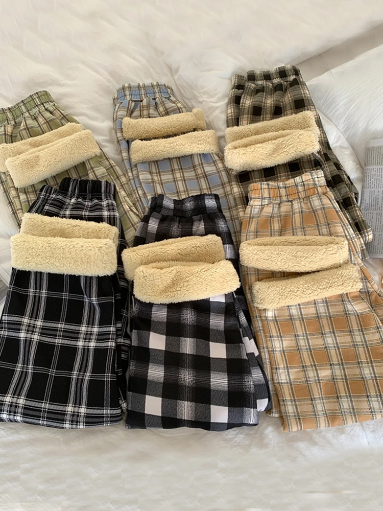 Fashion Warm Plush Pants Thick Plaid Women Casual Loose Wide Leg Trousers Korean Streetwear Straight Student Pants New
Fashion Warm Plush Pants Thick Plaid Women Casual Loose Wide Leg Trousers Korean Streetwear Straight Student Pants New