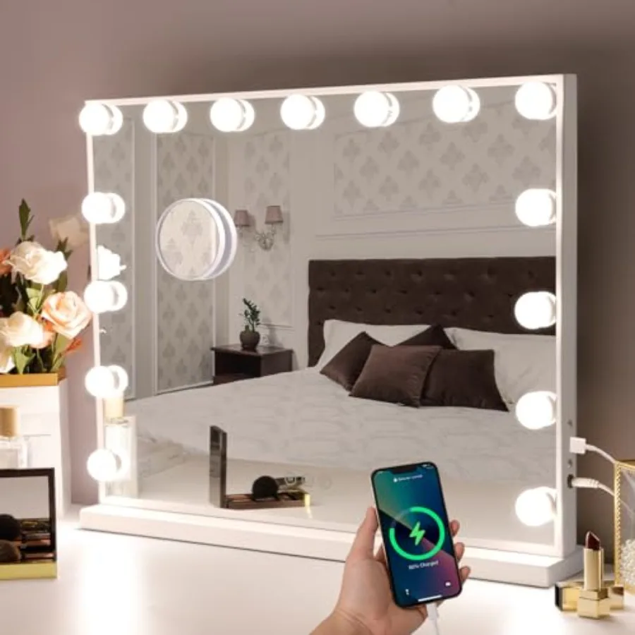 Vanity Mirror with Lights: Hollywood Lighted Makeup Mirror with 15 LED Bulbs 22.8''x18'' Light Up Mirror with 3 Colors Modes fo
Vanity Mirror with Lights: Hollywood Lighted Makeup Mirror with 15 LED Bulbs 22.8''x18'' Light Up Mirror with 3 Colors Modes fo