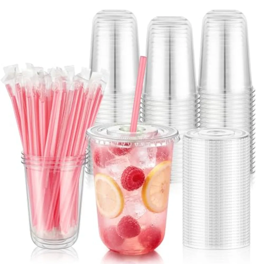 50 Sets 16 oz Clear Plastic Cups with Lids and Pink Straws, Disposable Iced Coffee Cups for Cold Drinks Juice Milkshakes Smooth
50 Sets 16 oz Clear Plastic Cups with Lids and Pink Straws, Disposable Iced Coffee Cups for Cold Drinks Juice Milkshakes Smooth