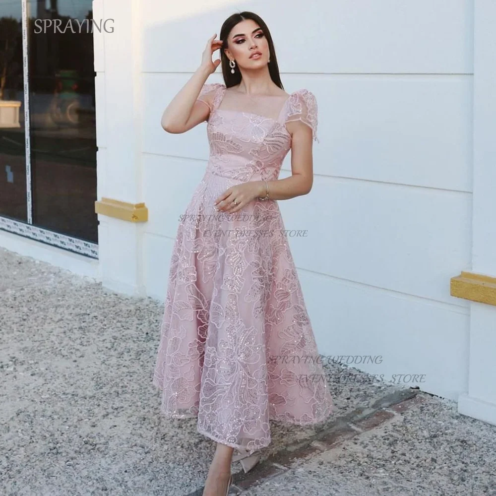 SPRAYING Gorgeous Prom Gown Lace Square Collar Short Sleeves Evening Dresses Ankle-Length Lace robes de soirée Custom Made
SPRAYING Gorgeous Prom Gown Lace Square Collar Short Sleeves Evening Dresses Ankle-Length Lace robes de soirée Custom Made