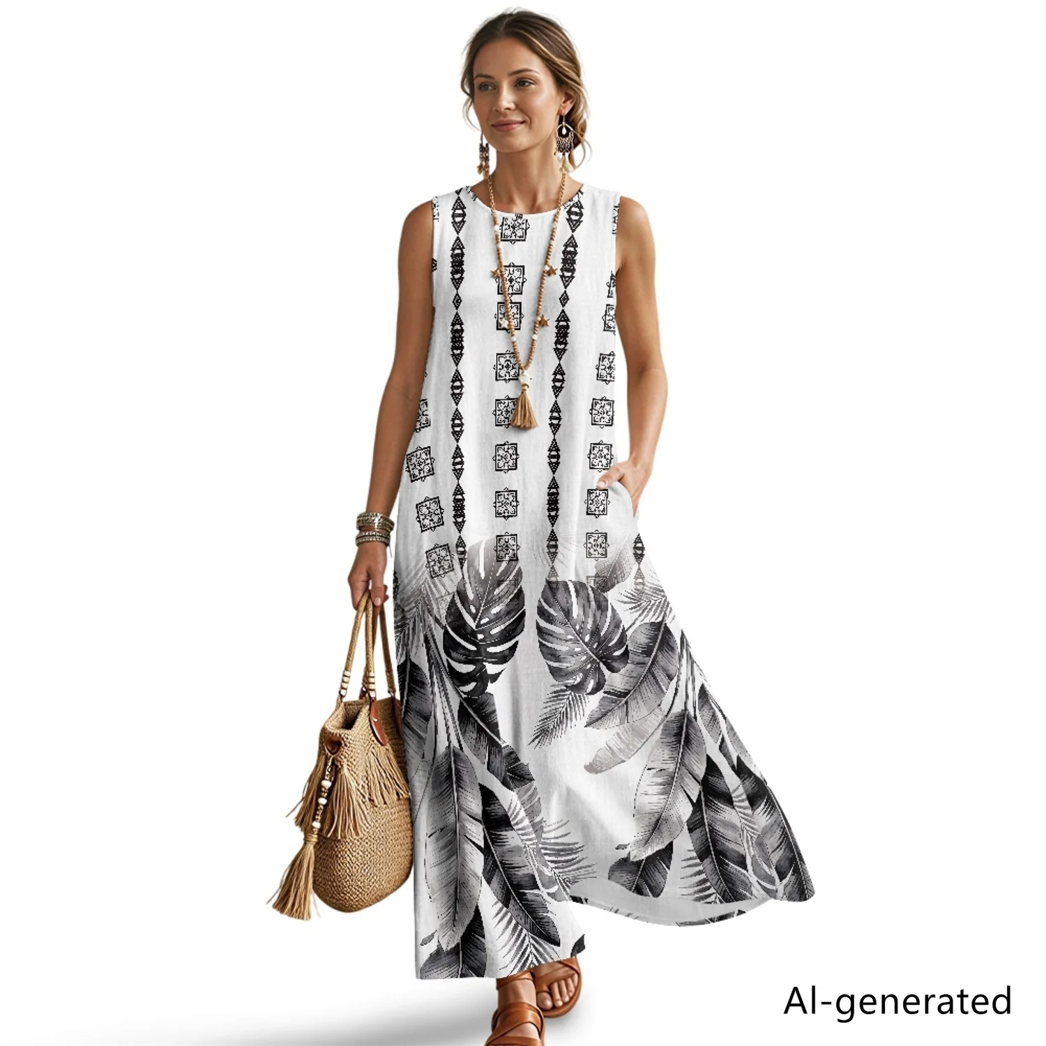 XIXIRIMIDO Women's Imitation Linen O-Neck Sleeveless Long Skirt with Pockets Print Linen Dress Elegant Summer Vacation Dress
XIXIRIMIDO Women's Imitation Linen O-Neck Sleeveless Long Skirt with Pockets Print Linen Dress Elegant Summer Vacation Dress